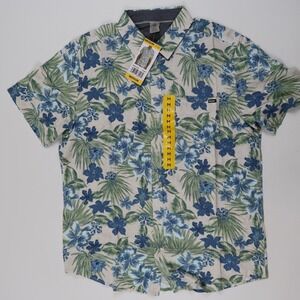 Hurley Shirt Boardwalk Tropical Floral Cream Blue Green Medium NWT